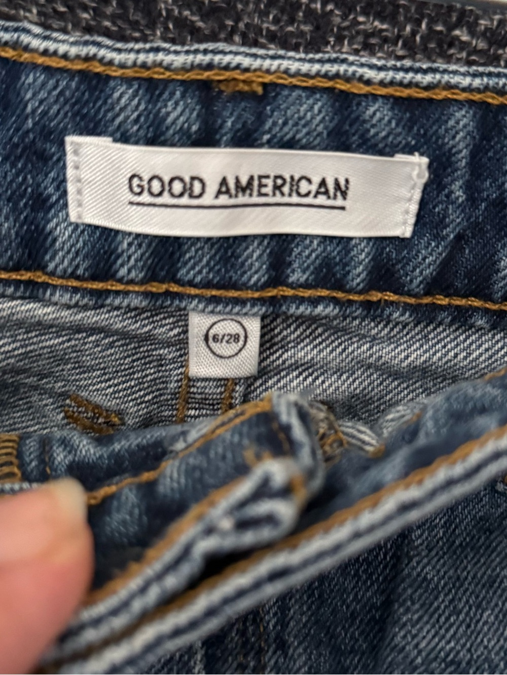 Good American Distressed Blue Denim Cutoff Shorts - Picture 3 of 5